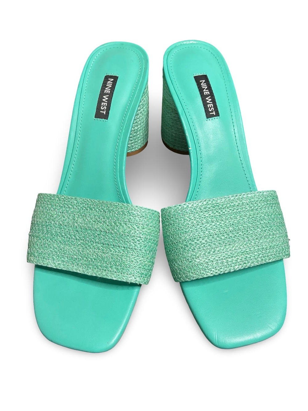 Nine West Turquoise Woven Block Heel Slide Sandals